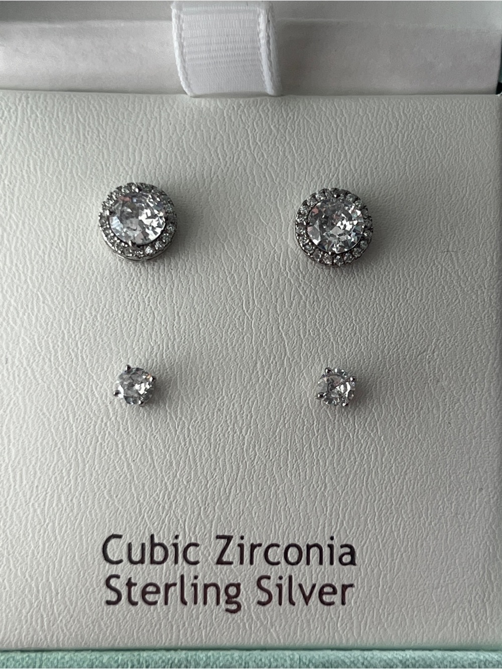 Sterling Silver Cubic Zirconia Stud Earrings - Silver Sparkle (Set of 2 Pairs)